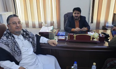 الشيخ حسين غالب العامري رئيس مؤسسة العوامر الاجتماعية التنموية في زيارة خاصة لمكتب وزارة المؤسسة العامة للاتصالات بساحل حضرموت
