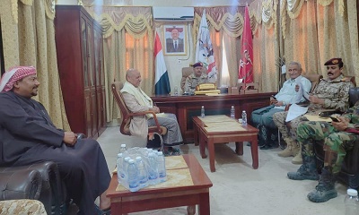 مدير عام سيئون يلتقي قائد المنطقة العسكرية الأولى، ويناقش معه جوانب التنسيق المشترك. 