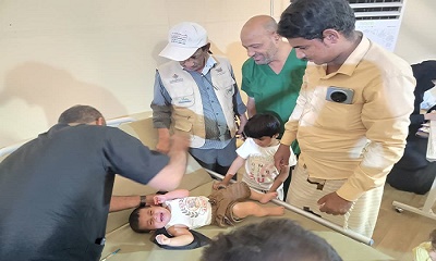 الشيخ العامري يزور المستشفى الميداني السعودي بمنفذ ميناء الوديعه البري