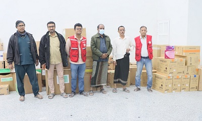 بدعم من اللجنة الدولية للصليب الأحمر بعدن:جمعية الهلال الأحمر اليمني بحضرموت تسلم هيئة مستشفى سيئون ومستشفى القطن ادوية ومستلزمات طبية لأقسام الطوارئ