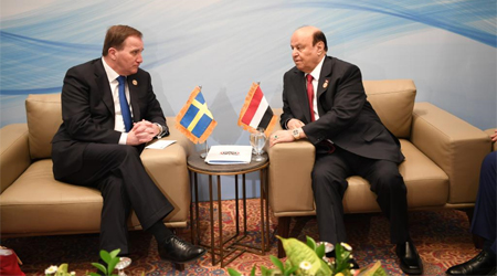 Hadi appreciates Swedish support for peace in Yemen