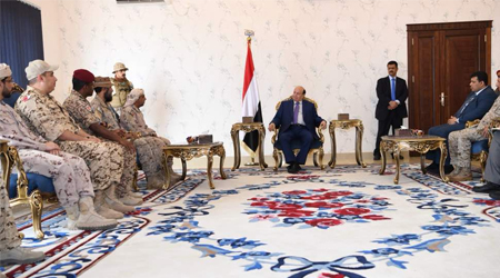 Hadi receives Arab Coalition military leaders