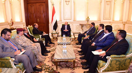 President Hadi receives (Lt Gen) and Yemen's delegation to (IMCTC) Conference